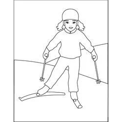 Coloriage Fille en train de faire du ski
