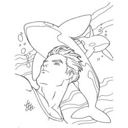 Coloriage Aquaman nageant avec un orque