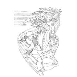 Coloriage Les Avengers en action autour d'un véhicule
