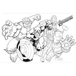 Coloriage Avengers en pose de groupe avec logo en haut