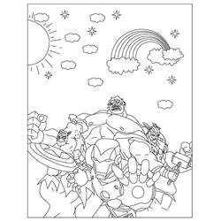 Coloriage Équipe des Avengers dans le ciel