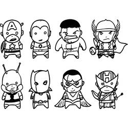 Coloriage Collection de personnages Avengers kawaii