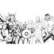 Coloriage Avengers réunis en position de groupe