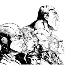 Coloriage Super-héros Avengers alignés de profil