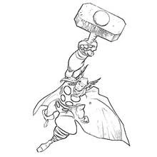 Coloriage Thor en pose dynamique, armure à rivets ronds