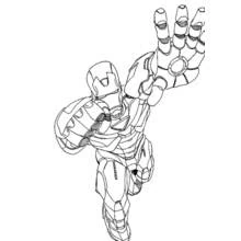 Coloriage Iron Man tendant le bras avec son répulseur