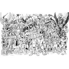 Coloriage Avengers immense rassemblement de super-héros et super-vilains
