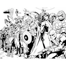 Coloriage Avengers rassemblés avec Captain America et Thor