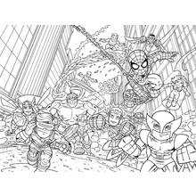 Coloriage Avengers et héros réunis dans la ville