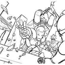 Coloriage Iron Man pulvérisant des créatures ennemies