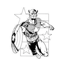 Coloriage Captain America en course devant de grandes étoiles
