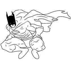 Coloriage Batman accroupi après un bond, cape flottante