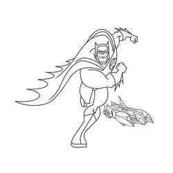 Coloriage Batman en pleine course avec sa cape et la Batmobile