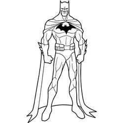 Coloriage Batman pieds écartés, cape ample derrière