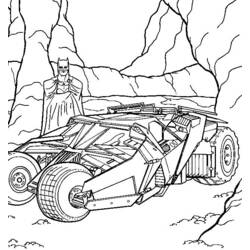 Coloriage Batman debout près de la Batmobile