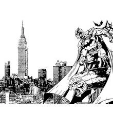 Coloriage Batman accroupi au-dessus de la ville