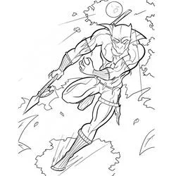 Coloriage Black Panther bondissant avec une lance
