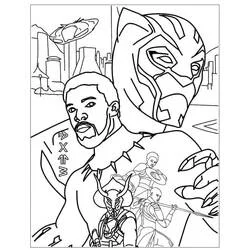 Coloriage Black Panther portrait avec masque et guerriers