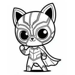Coloriage Black Panther chat chibi avec masque et cape