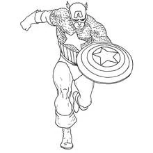 Coloriage Captain America en pleine course avec son bouclier