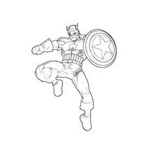 Coloriage Captain America en plein saut avec son bouclier