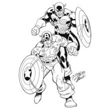 Coloriage Captain America et son coéquipier avec boucliers