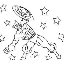 Coloriage Captain America bondissant bouclier levé