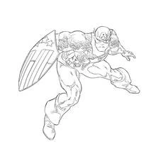 Coloriage Captain America bondissant à l'attaque