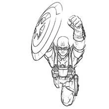 Coloriage Captain America volant bouclier levé