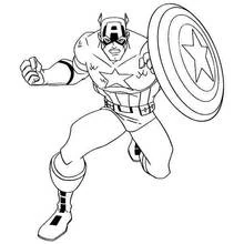 Coloriage Captain America courant bouclier levé