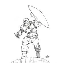 Coloriage Captain America levant son bouclier pour frapper