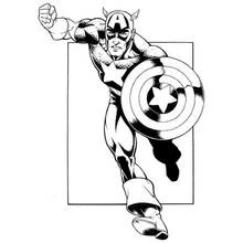 Coloriage Captain America poing levé devant un cadre