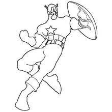 Coloriage Captain America bondissant avec son bouclier