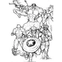 Coloriage Captain America menant un groupe de super-héros