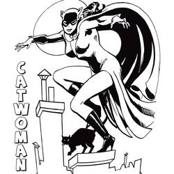 Coloriage Catwoman accroupie sur un toit