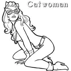 Coloriage Catwoman à genoux en pose dynamique