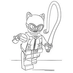 Coloriage Catwoman en pleine course avec son fouet façon Lego