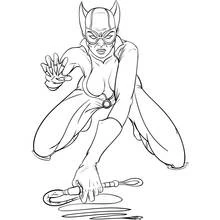 Coloriage Catwoman accroupie avec son fouet