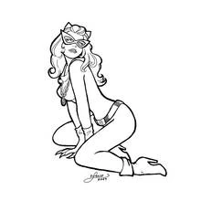 Coloriage Catwoman posant à genoux