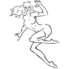Coloriage Catwoman en plein saut acrobatique