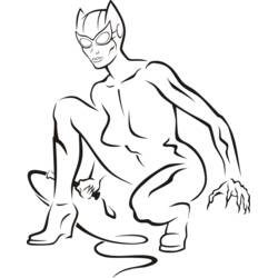 Coloriage Catwoman accroupie avec capuche et gants griffus