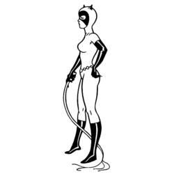 Coloriage Catwoman debout de profil avec son fouet