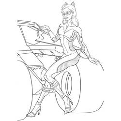 Coloriage Catwoman assise sur la roue de la Batmobile