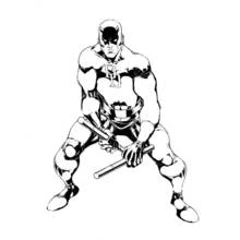 Coloriage Daredevil accroupi en position de combat