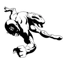 Coloriage Daredevil accroupi, bâton à la ceinture et cape