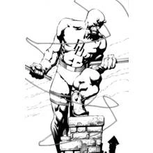 Coloriage Daredevil accroupi sur un toit
