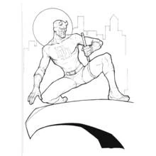 Coloriage Daredevil au bord d'un toit sous la pleine lune