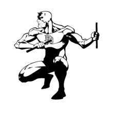 Coloriage Daredevil accroupi avec ses bâtons