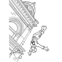 Coloriage Daredevil sautant devant un bâtiment à coupole