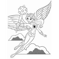 Coloriage Hawkgirl volant avec sa masse